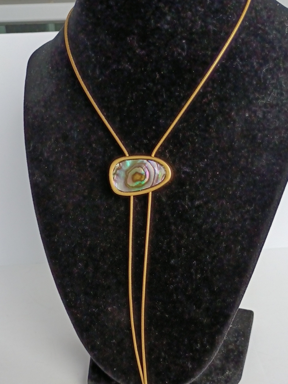 Madewell NEW FORTELL Abalone Shell Gold Serpentine Chain BOLO Slide Necklace HTF